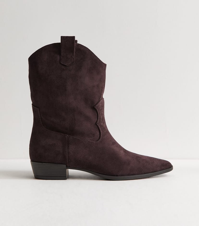 New Look Women's Dark Burgundy Faux Suede Western Style Boots Vegan New Look - 1