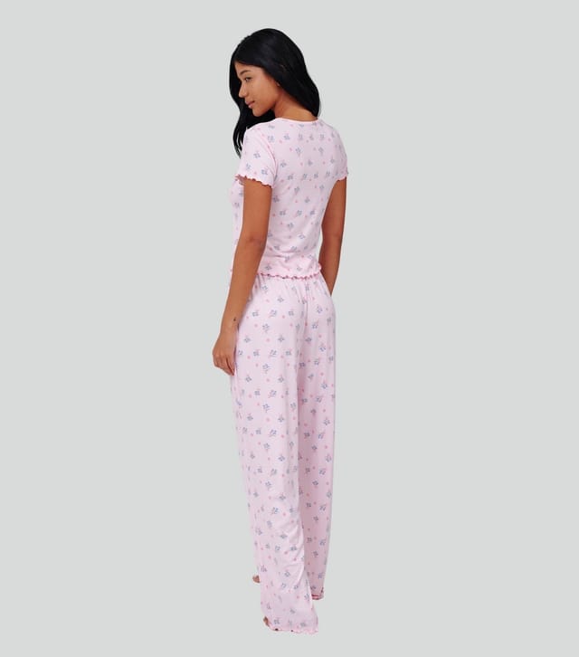 Loungeable Women's Pink Floral T-Shirt And Trousers Pyjama Set Loungeable New Look - 3