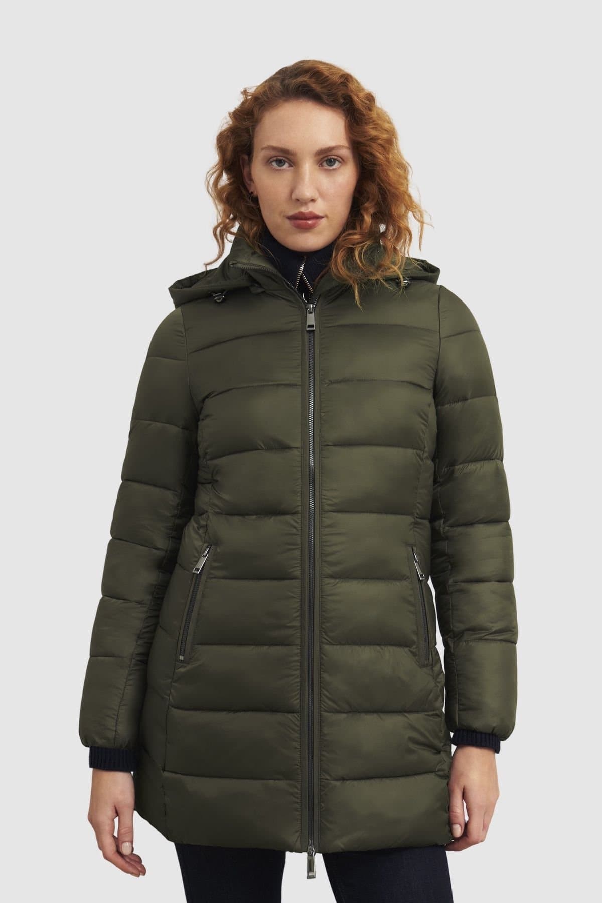 Hobbs London Hobbs London Women's Joelle Longline Quilted Puffer Coat in Dark Olive