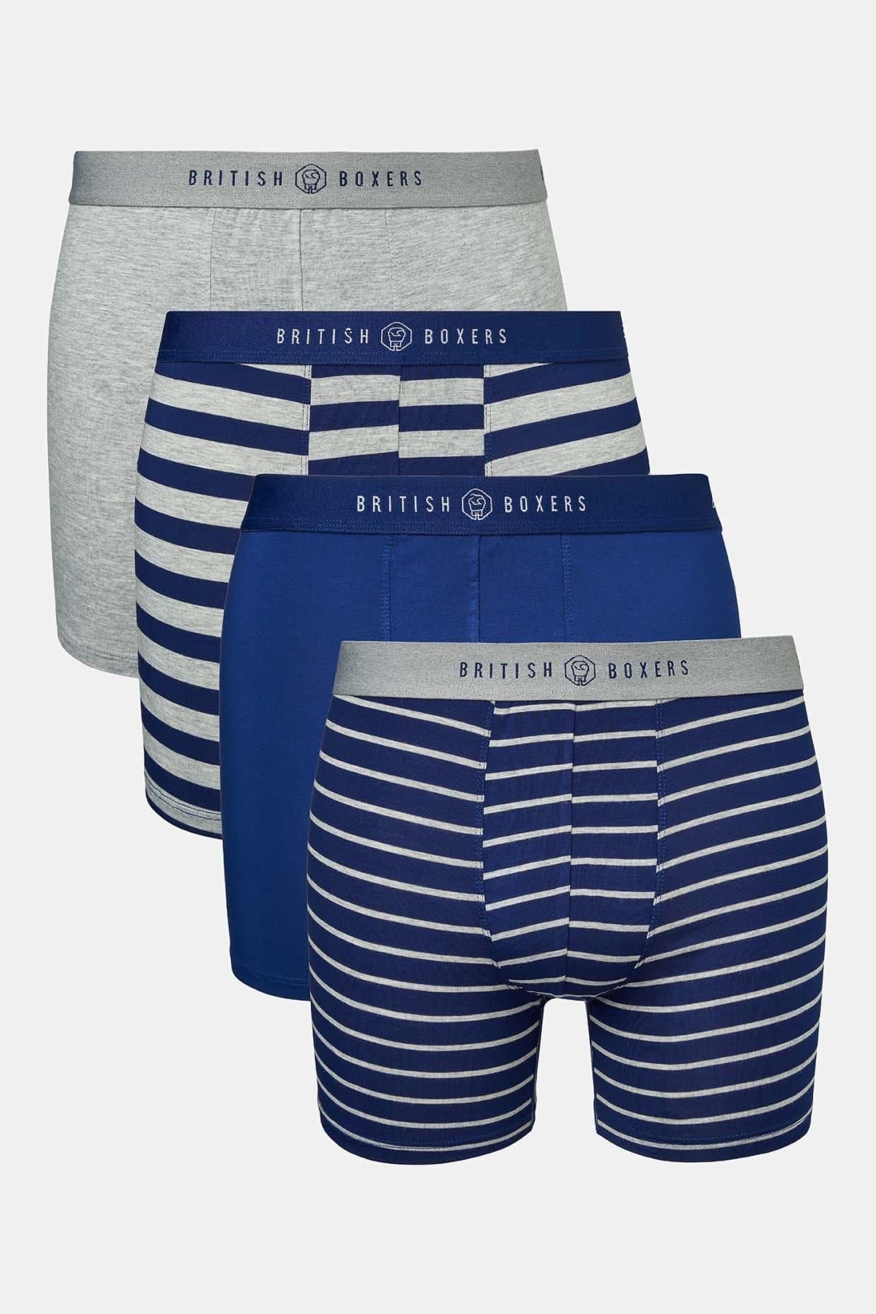 British Boxers British Boxers Men's Pack of Four "Navy & Grey Marl " Bamboo Stretch Trunks in Mid Grey