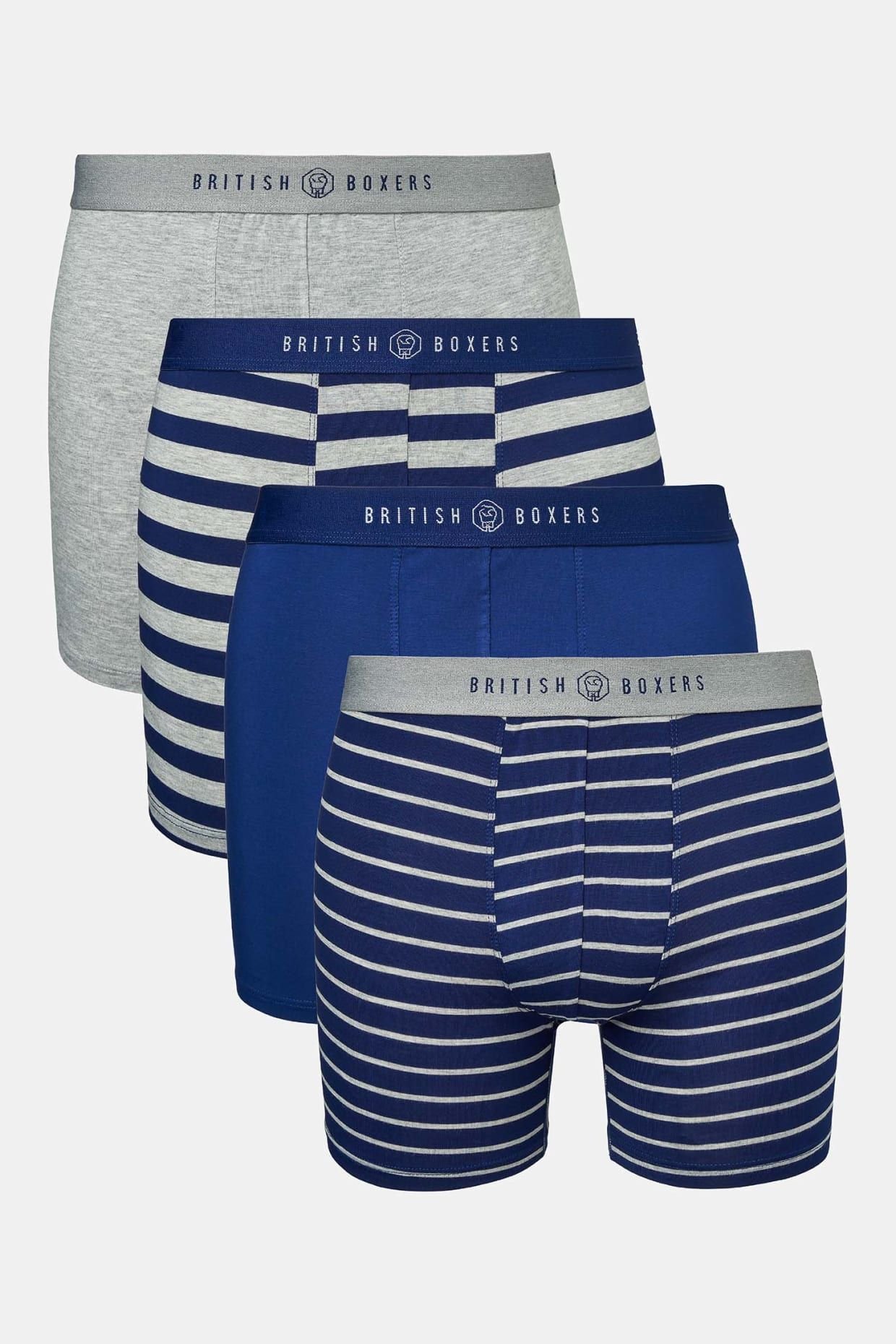 British Boxers British Boxers Men's Pack of Four "Navy & Grey Marl " Bamboo Stretch Trunks in Mid Grey - 3