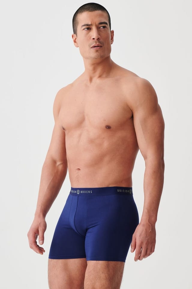 British Boxers British Boxers Men's Pack of Four "Navy & Grey Marl " Bamboo Stretch Trunks in Mid Grey - 3