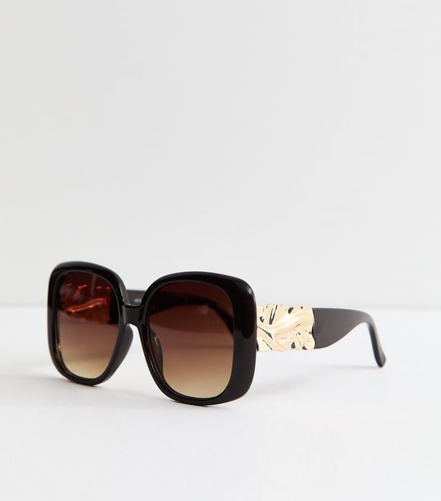 New Look Dark Brown Hammered Detail Round Frame Sunglasses New Look - 2