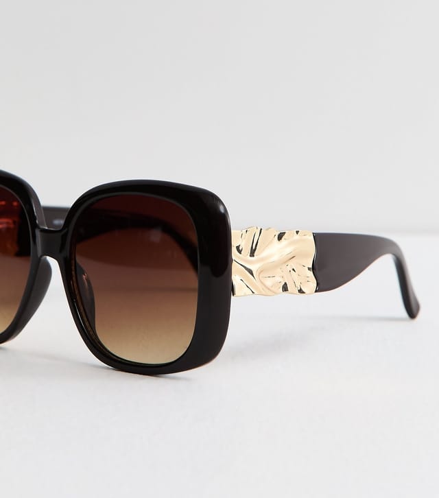 New Look Dark Brown Hammered Detail Round Frame Sunglasses New Look - 3