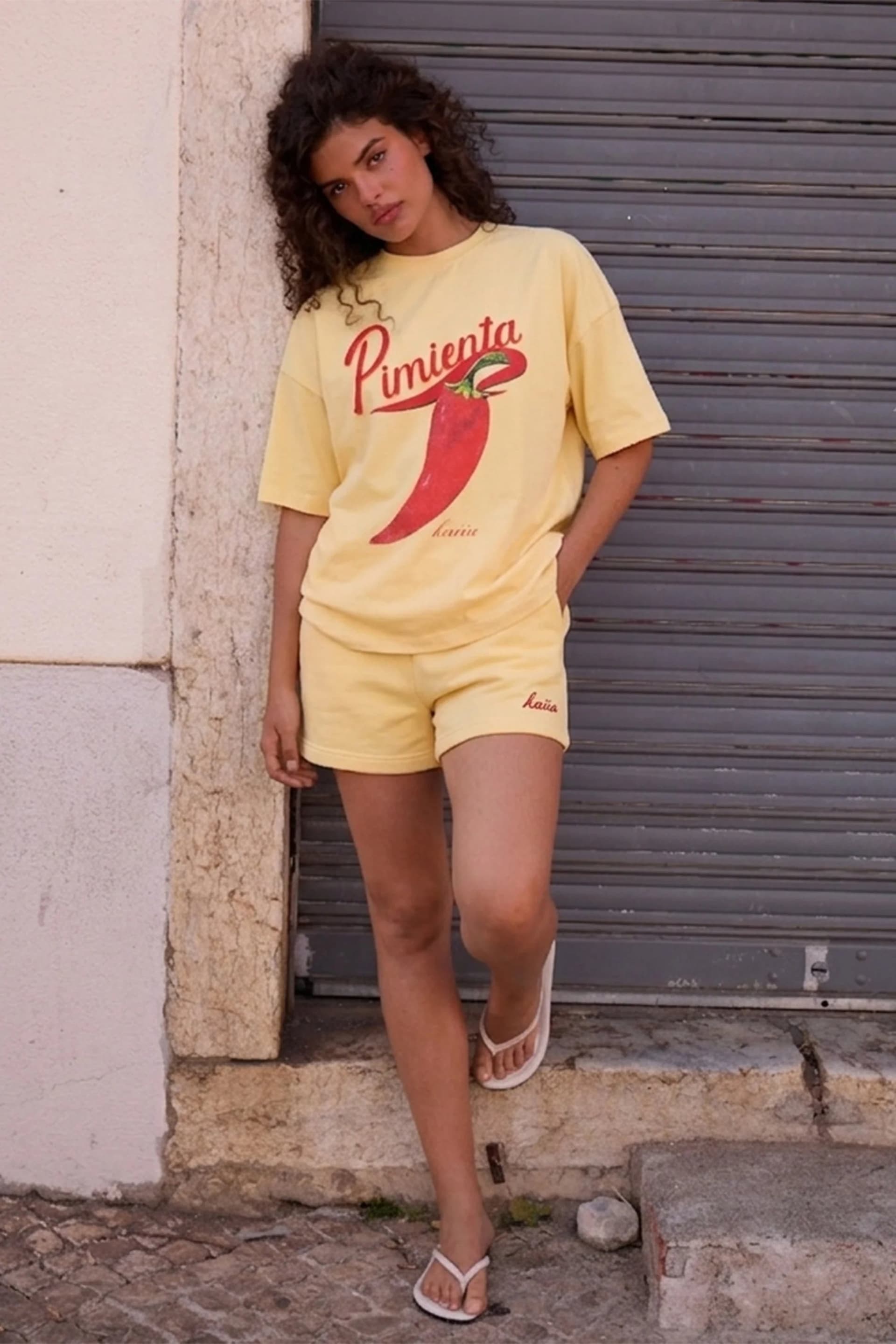 Kaiia Kaiia Logo Mini Sweat Shorts Banana Yellow