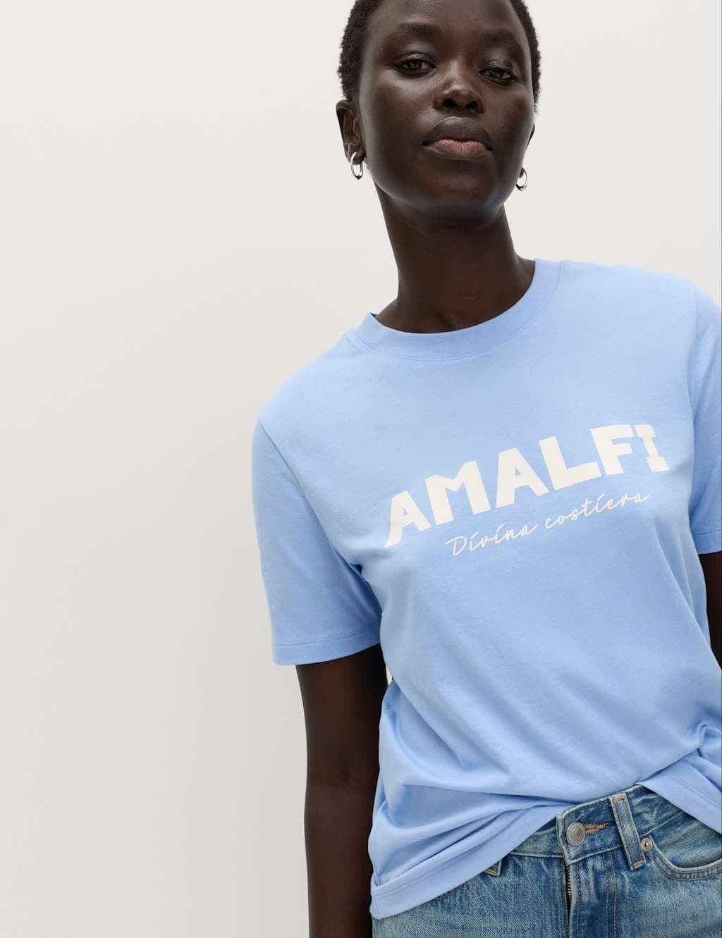 Marks & Spencer M&S Azure Blue Cotton Graphic T-Shirt