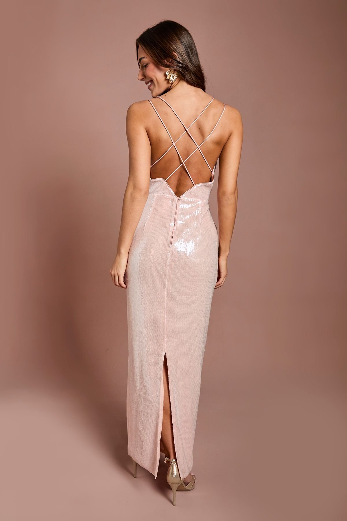 Coast Coast Women's Floral Applique Sequin Maxi Dress in Blush - 3