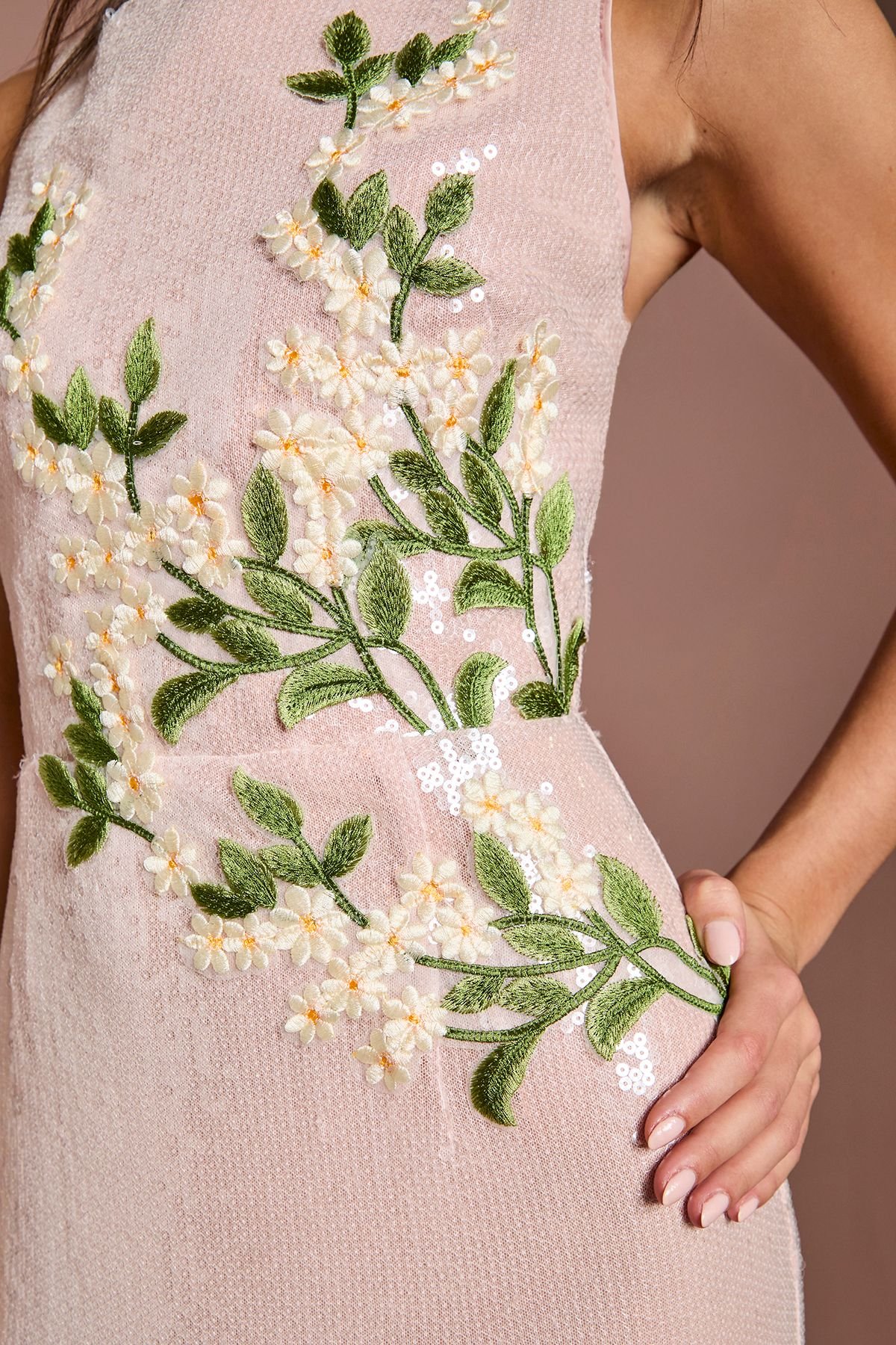 Coast Coast Women's Floral Applique Sequin Maxi Dress in Blush - 4