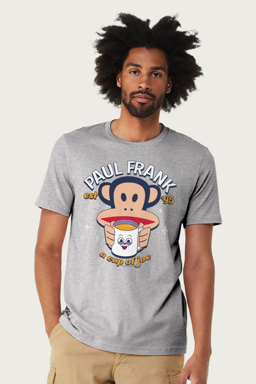 Paul Frank Paul Frank Men's A Cup Of Joe Coffee Julius Monkey T-Shirt in Mid Grey - 1