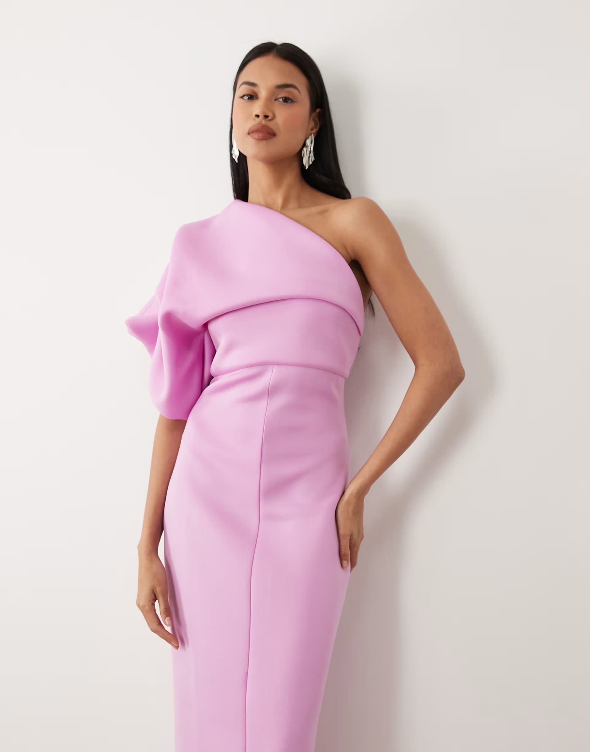 ASOS ASOS DESIGN scrunch one shoulder maxi dress in lilac scuba-style fabric