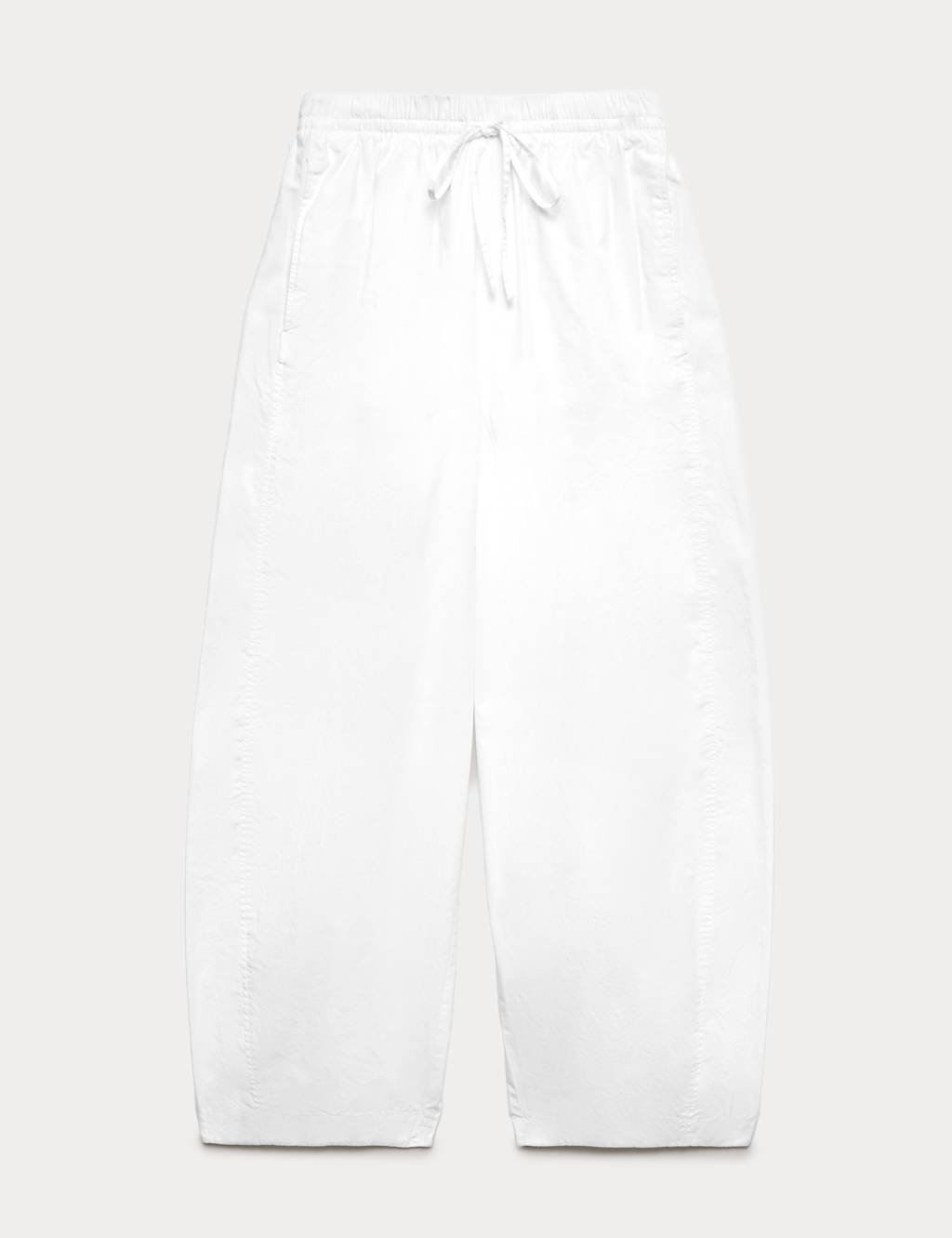 Marks & Spencer M&S Pure Cotton Drawstring Barrel Leg Ankle Grazer Trousers White - 1