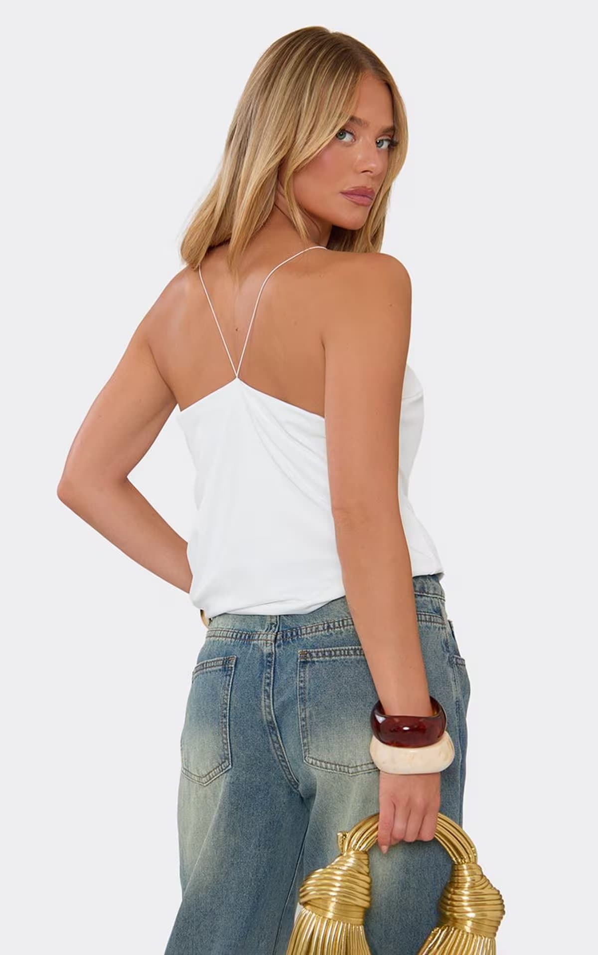 EGO Strappy Cross Over Front Top In White., Women's Size UK 6