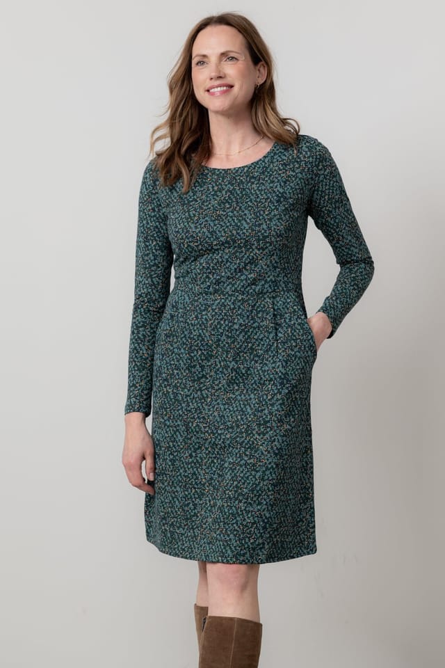 Lily & Me Lily & Me Women's Halmore Cotton Jersey Everyday Dress with Long Sleeves in Green - 2