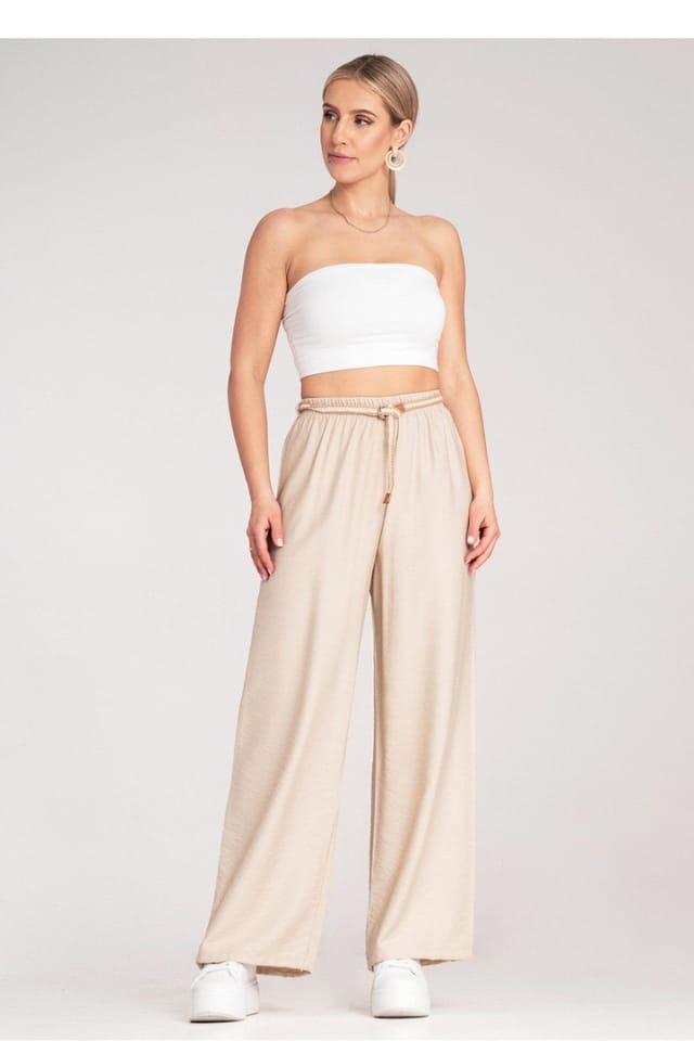Love Lace Love Lace Women's Natural Boho Elastic Waist Trousers Braided Belt in Beige - 2