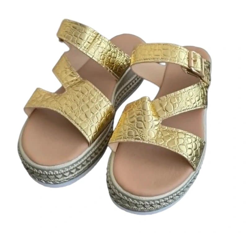Shein Gold Croc Effect Wedge Sandals Size UK 3.5 / EU 36