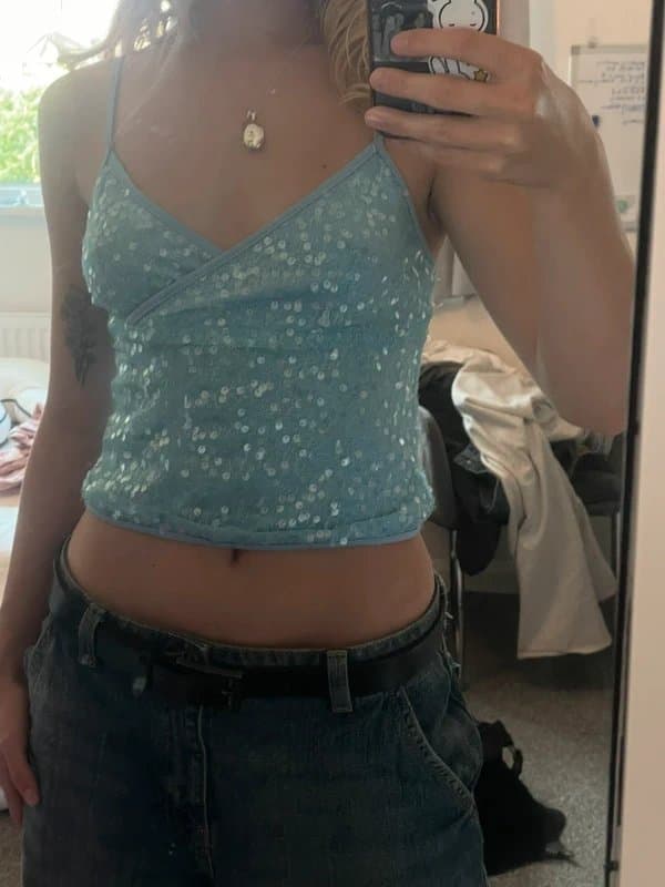 ASOS blue sequin embellished crop top