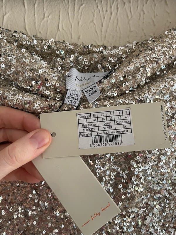 Never Fully Dressed Never fully dressed Silver Sequin Mini Jaspre skirt BNWT size UK 16