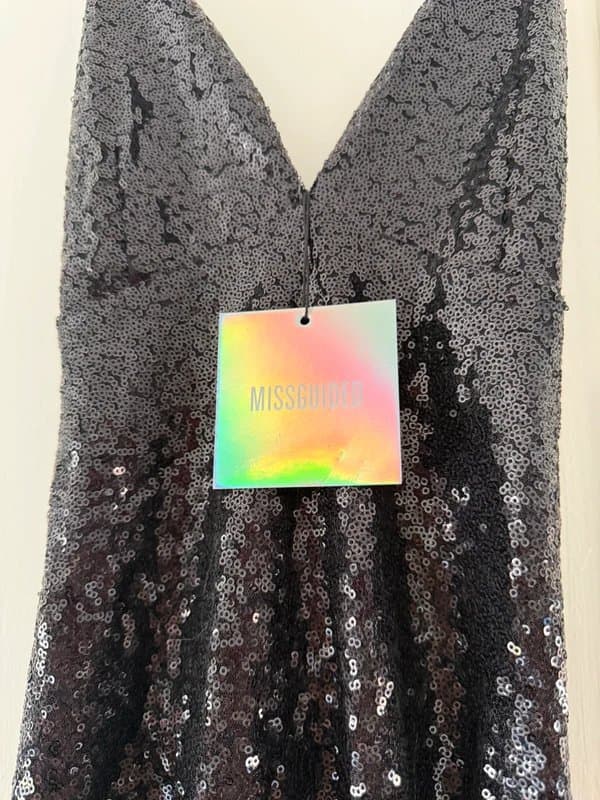 Missguided Missguided Black Sequin Plunge Dress 8 BNWT