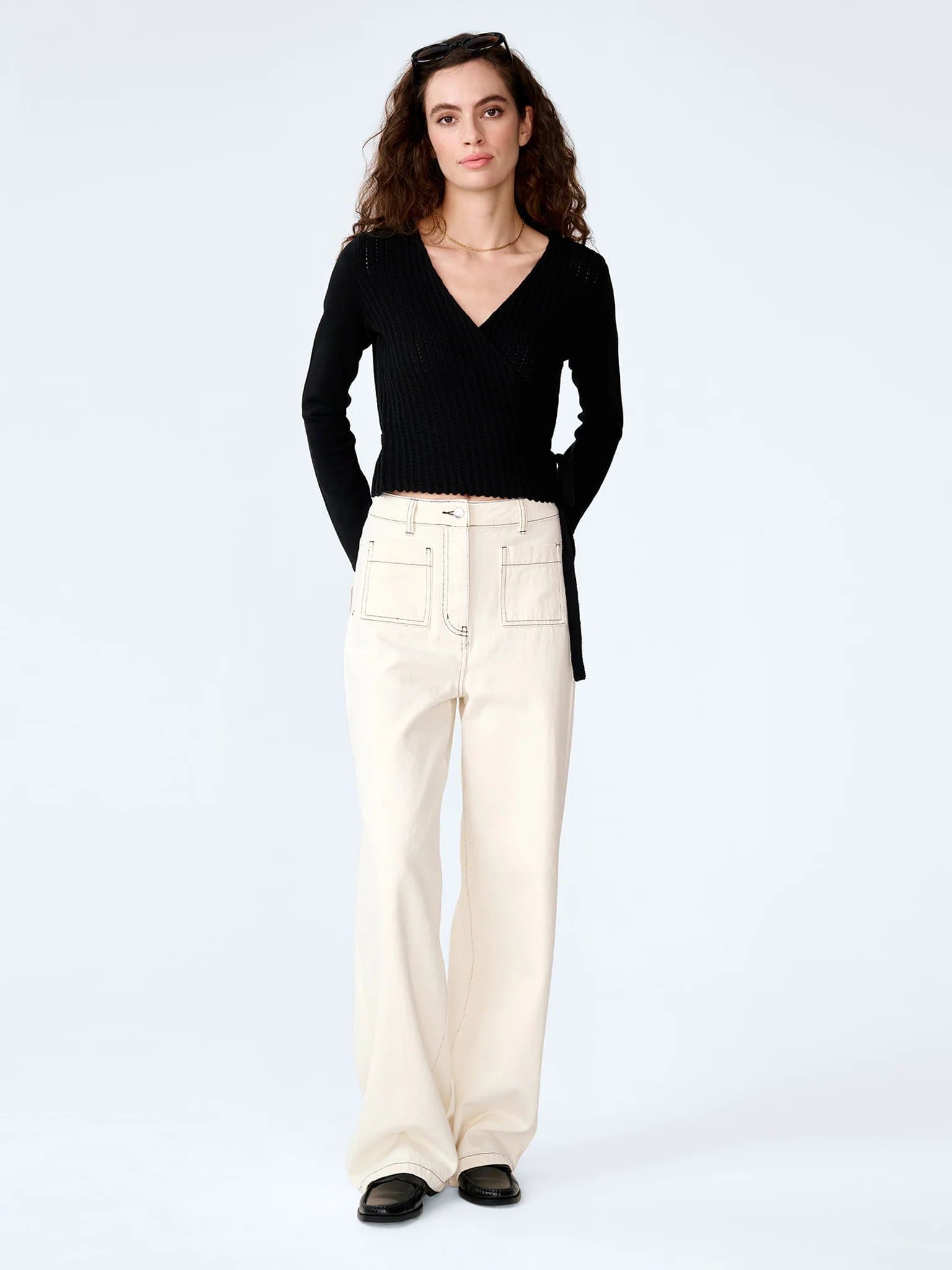 OMNES Soleil Knitted Wrap Top in Black