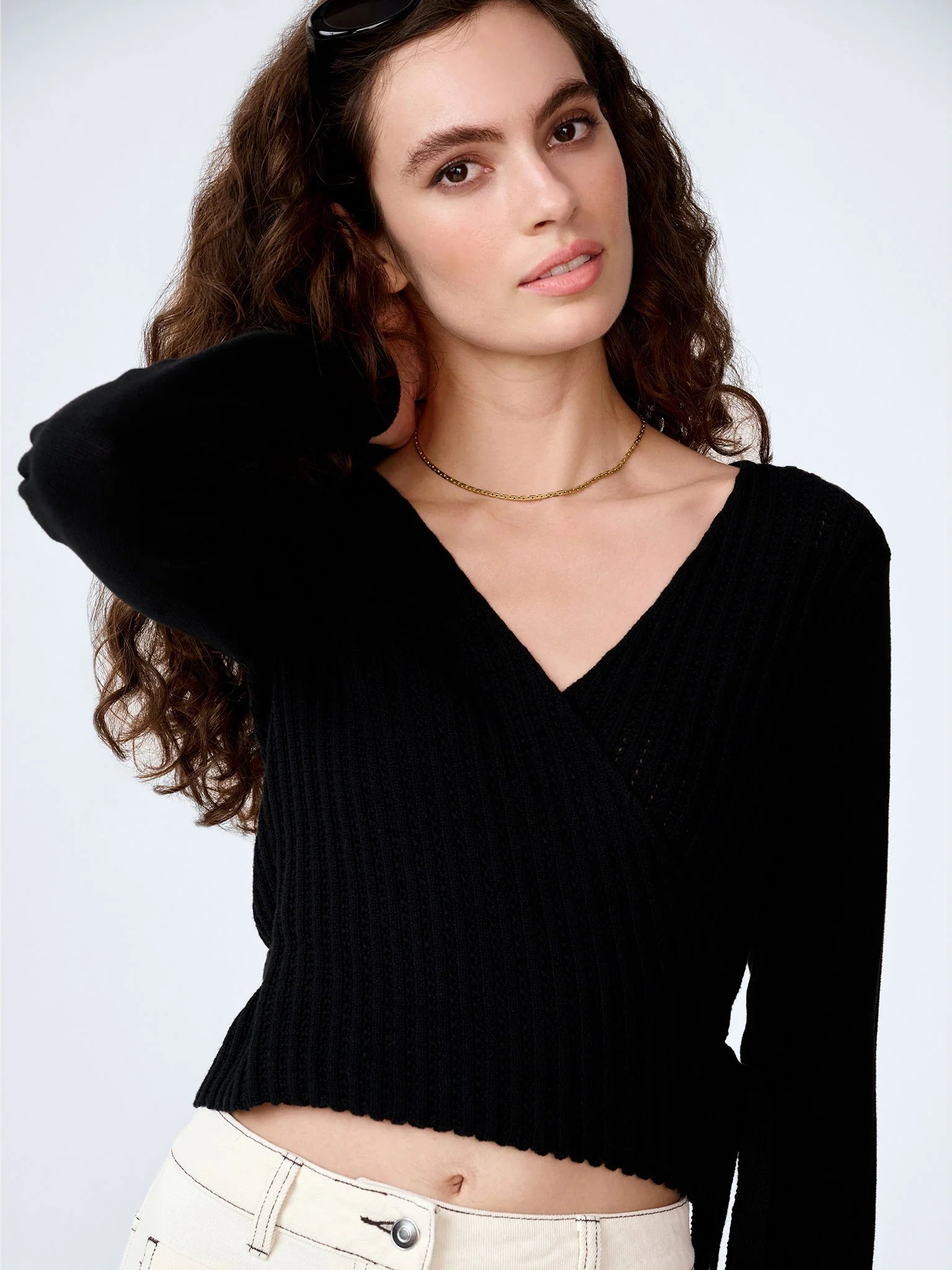 OMNES Soleil Knitted Wrap Top in Black - 2