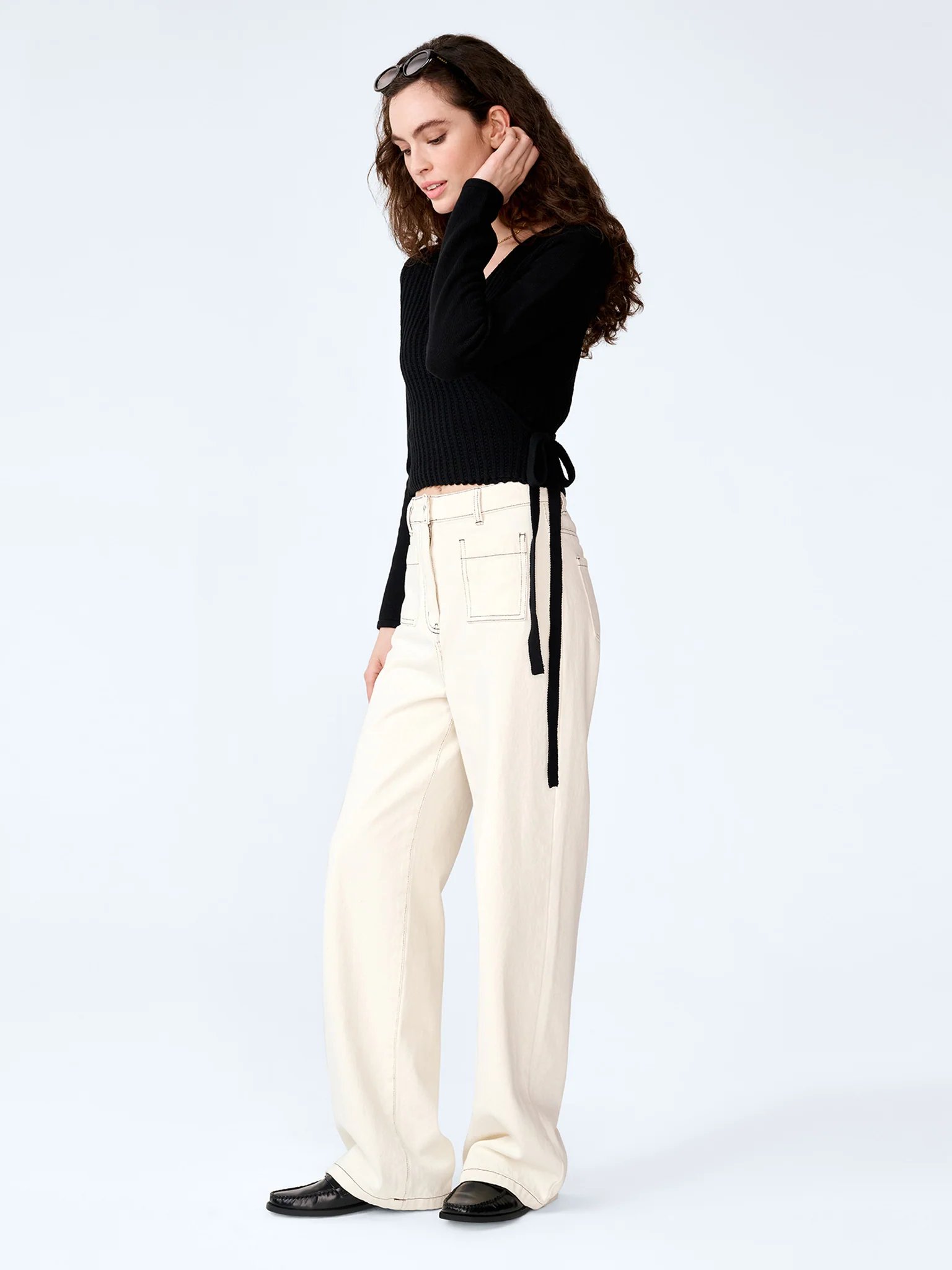 OMNES Soleil Knitted Wrap Top in Black - 3