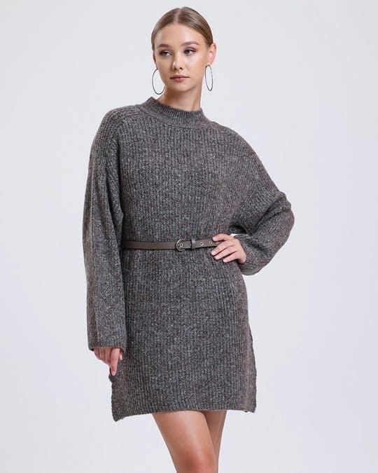 Alse Studio Alse Studio Women's Soft Oversized Long Jumper Knitted Dress in Brown - 3