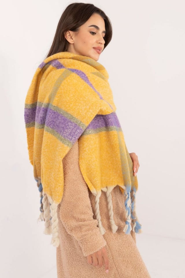 Love Lace Love Lace Women's Elegant Checkered Polyester Scarf With Tassel Fringe for Winter in Yellow - 3