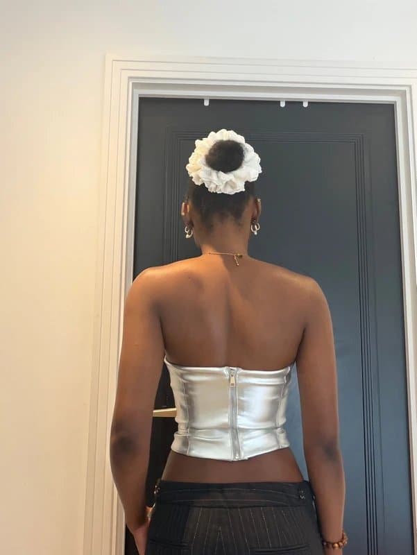 Bershka Silver leather corset top