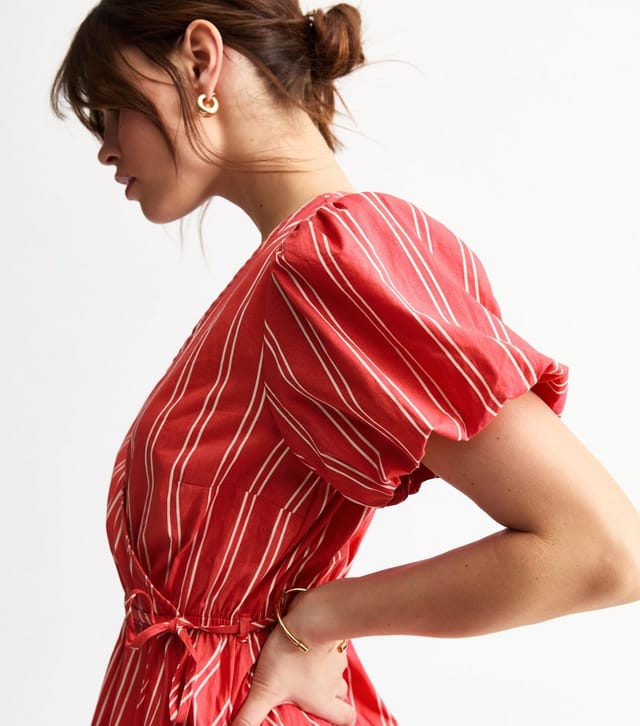 New Look Women's Red Stripe Print Puffball Wrap Mini Dress New Look - 2