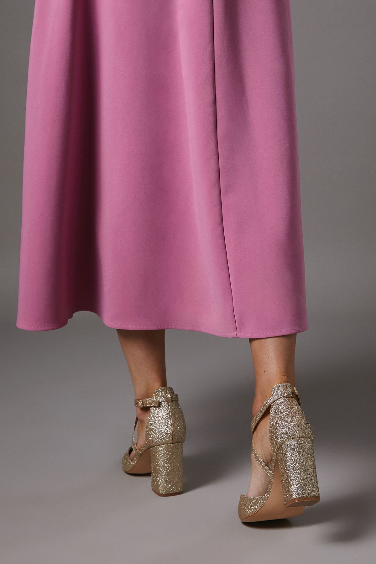 Coast Coast Women's Wide Fit Treat Glitter Cross Strap Pointed Block Heel Court Shoes in Gold - 3