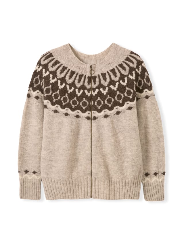 Celtic & Co Celtic & Co Women's Brit Wool Chevron Yoke Cardi in Light Beige - 2