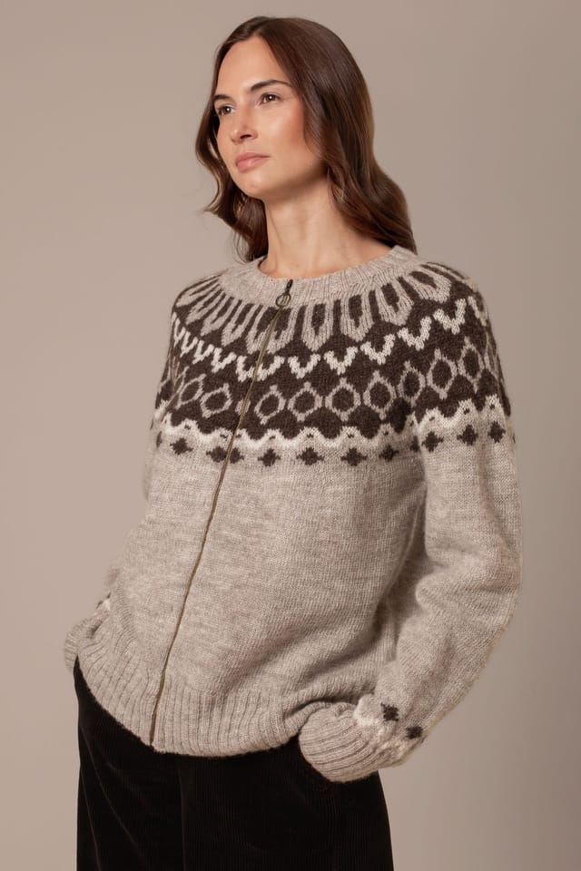 Celtic & Co Celtic & Co Women's Brit Wool Chevron Yoke Cardi in Light Beige - 3