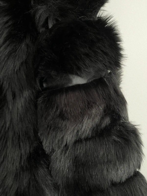 Black Faux Fur Faux Leather Thigh Length Jacket Women's Size XS