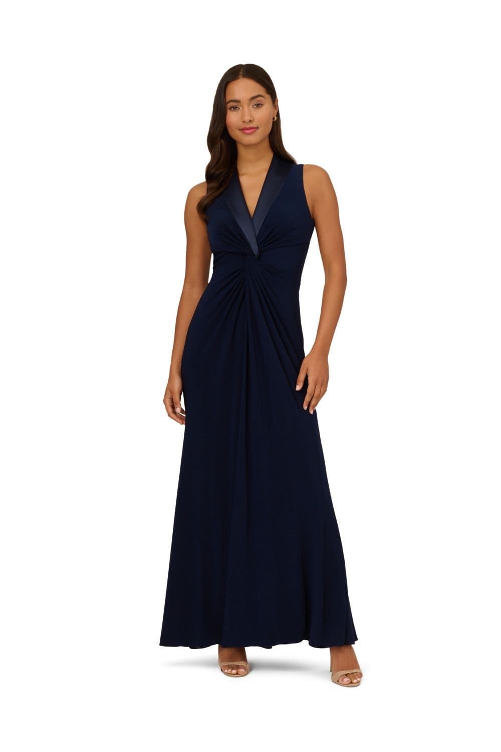 Adrianna Papell Adrianna Papell Women's Jersey Tuxedo Gown in Navy