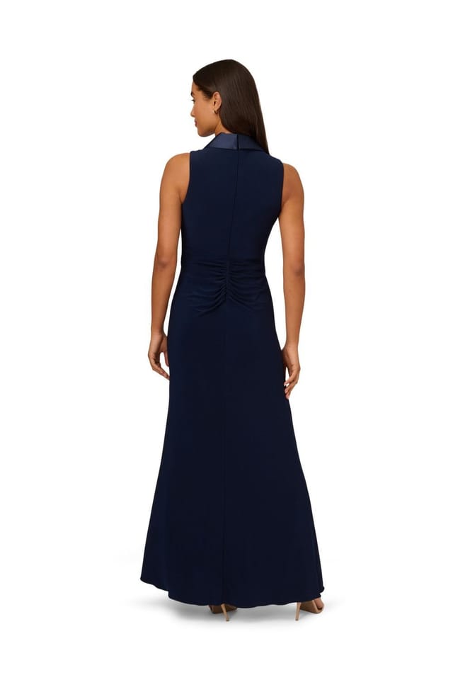 Adrianna Papell Adrianna Papell Women's Jersey Tuxedo Gown in Navy - 3