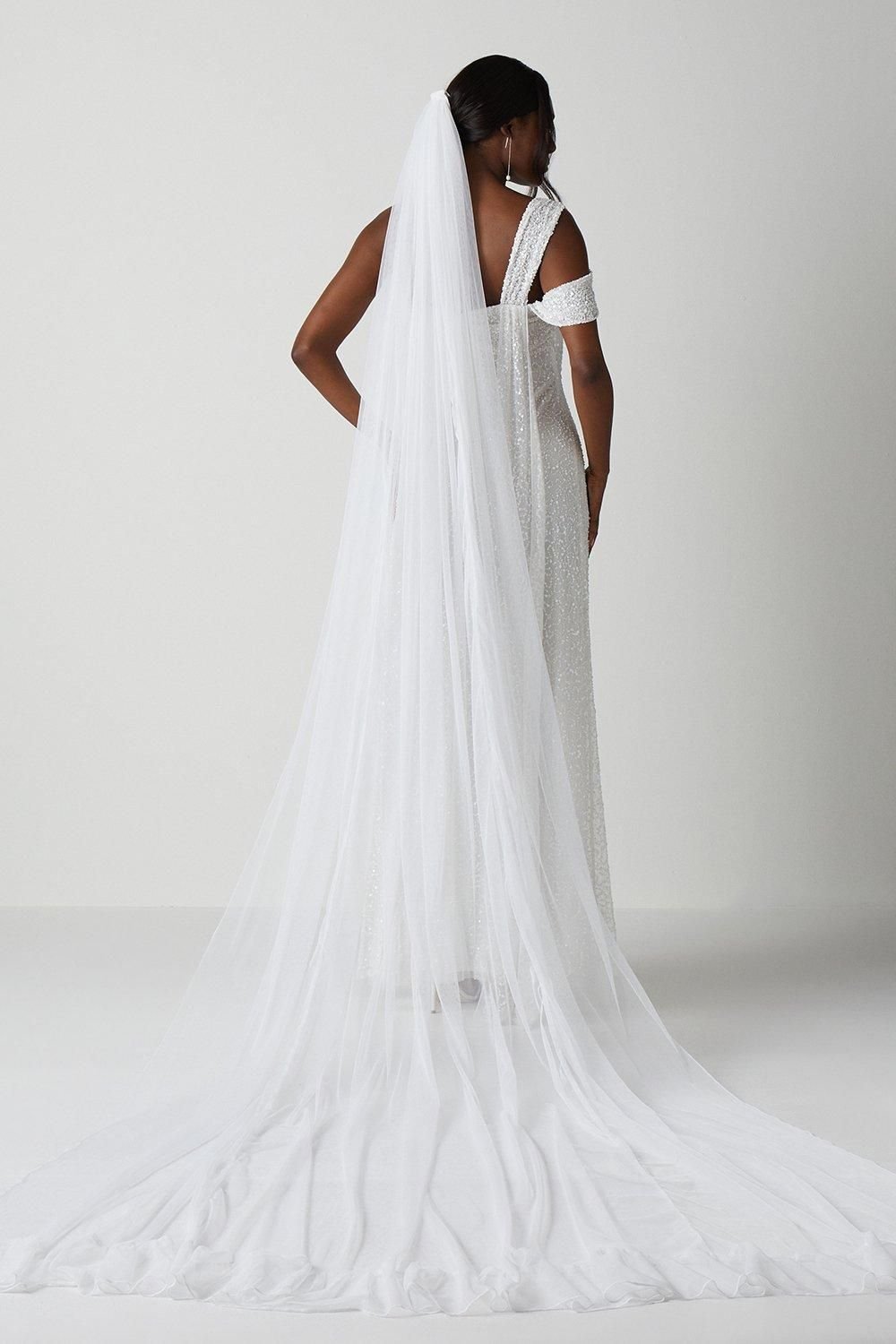 Coast Coast Women's Premium Ruffle Hem Soft Tulle Cathedral Length Veil in Ivory - 1