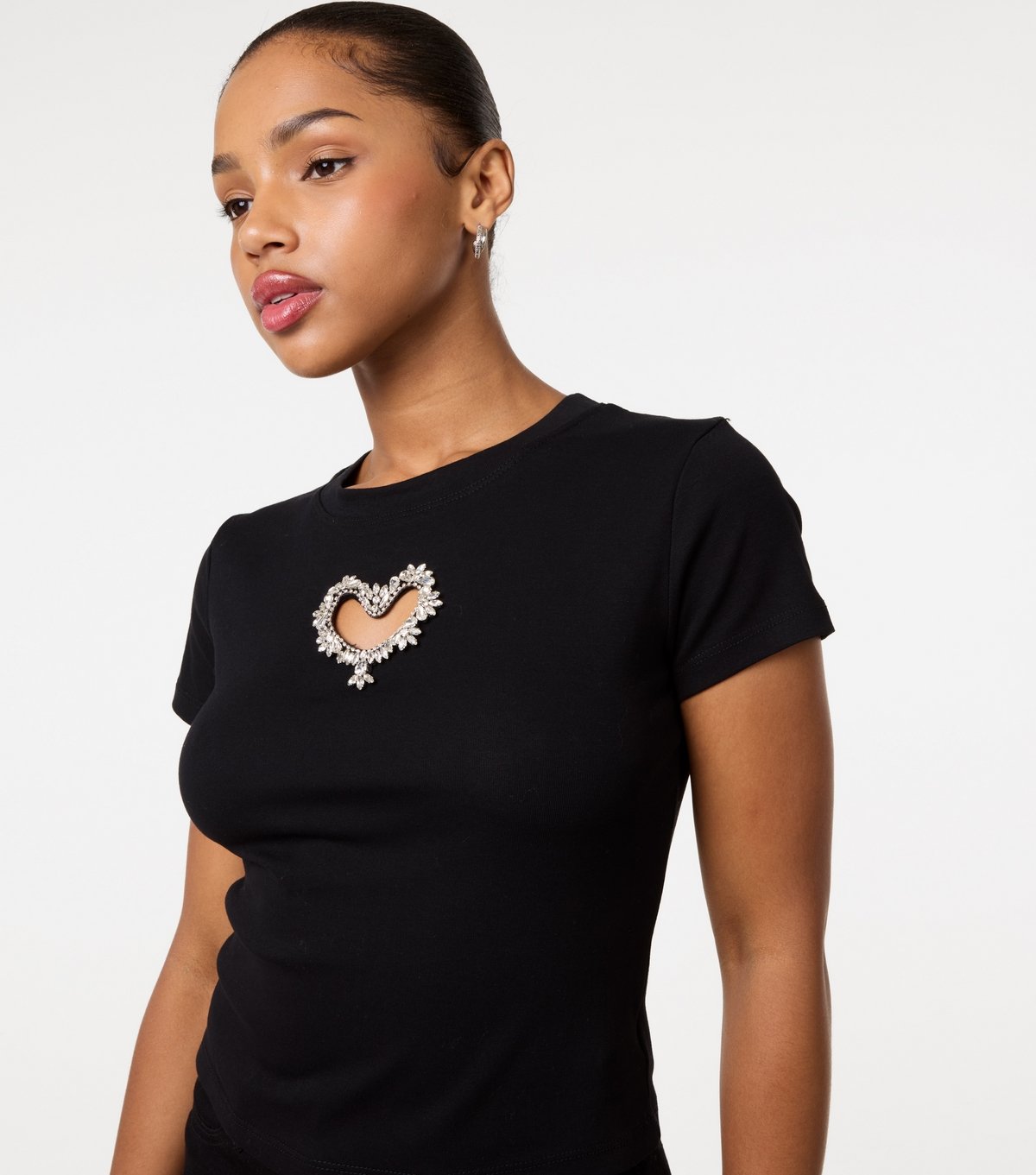 Pink Vanilla Women's Black Embellished Heart Cut Out Top Pink Vanilla New Look - 3