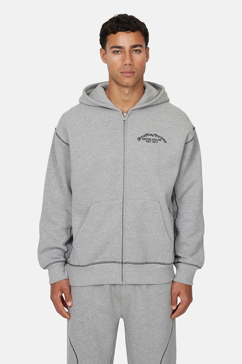 Good For Nothing Good For Nothing Men's Coverlock Stitching Zip Through Hoodie in Grey
