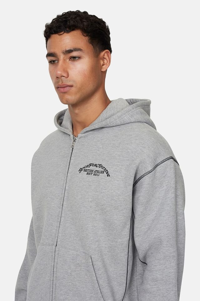 Good For Nothing Good For Nothing Men's Coverlock Stitching Zip Through Hoodie in Grey - 3