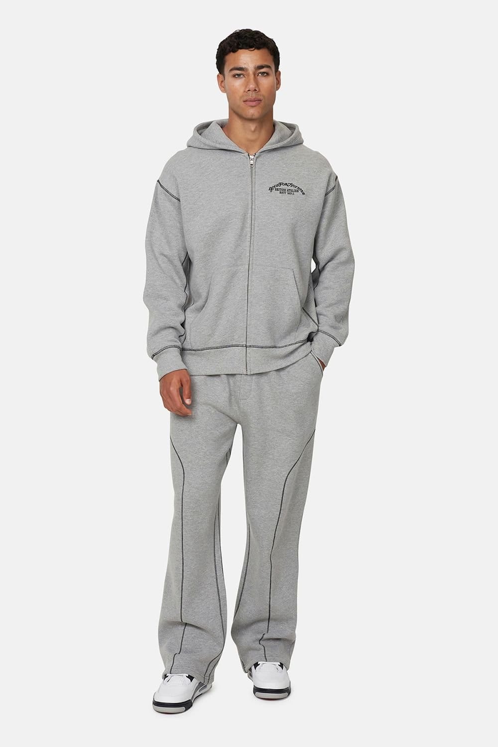 Good For Nothing Good For Nothing Men's Coverlock Stitching Zip Through Hoodie in Grey - 4
