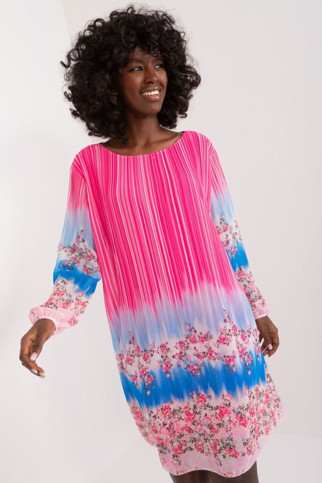 Love Lace Love Lace Women's Colorful Print Long Sleeve Day Dress Style 197877 in Pink