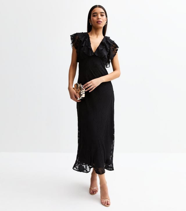 New Look Women's Black Floral Ruffle Trimmed Midi Dress New Look - 2