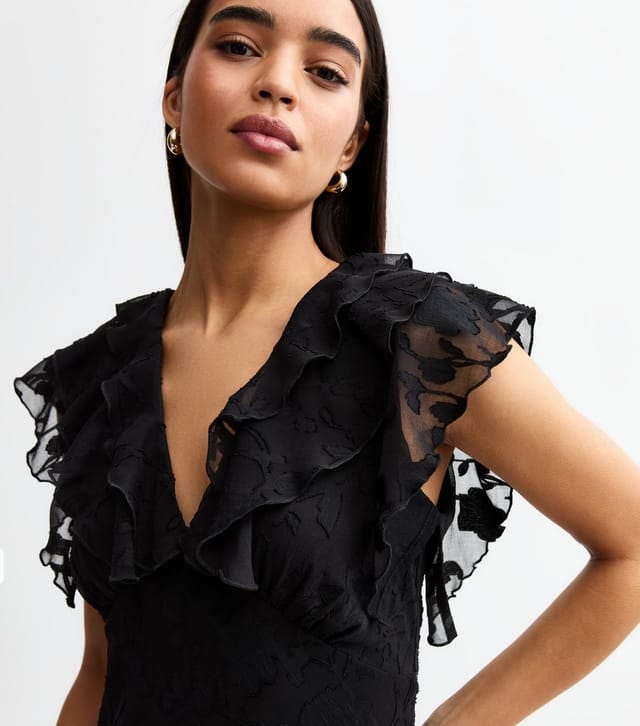 New Look Women's Black Floral Ruffle Trimmed Midi Dress New Look - 3