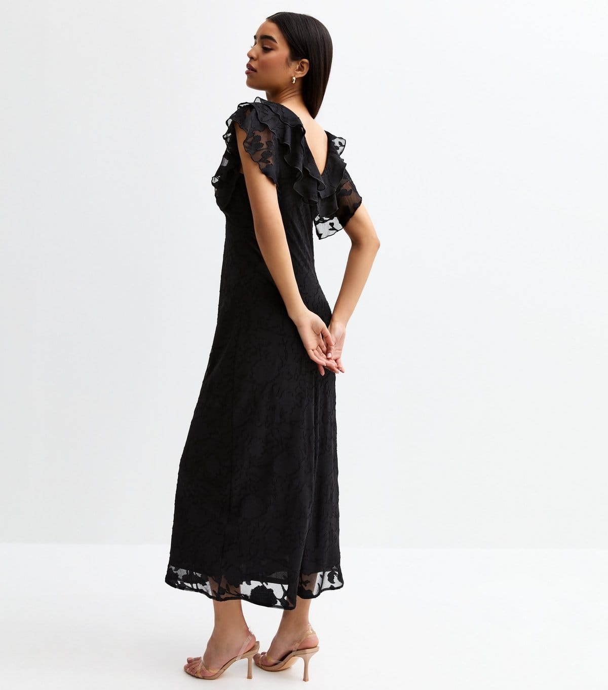 New Look Women's Black Floral Ruffle Trimmed Midi Dress New Look - 4