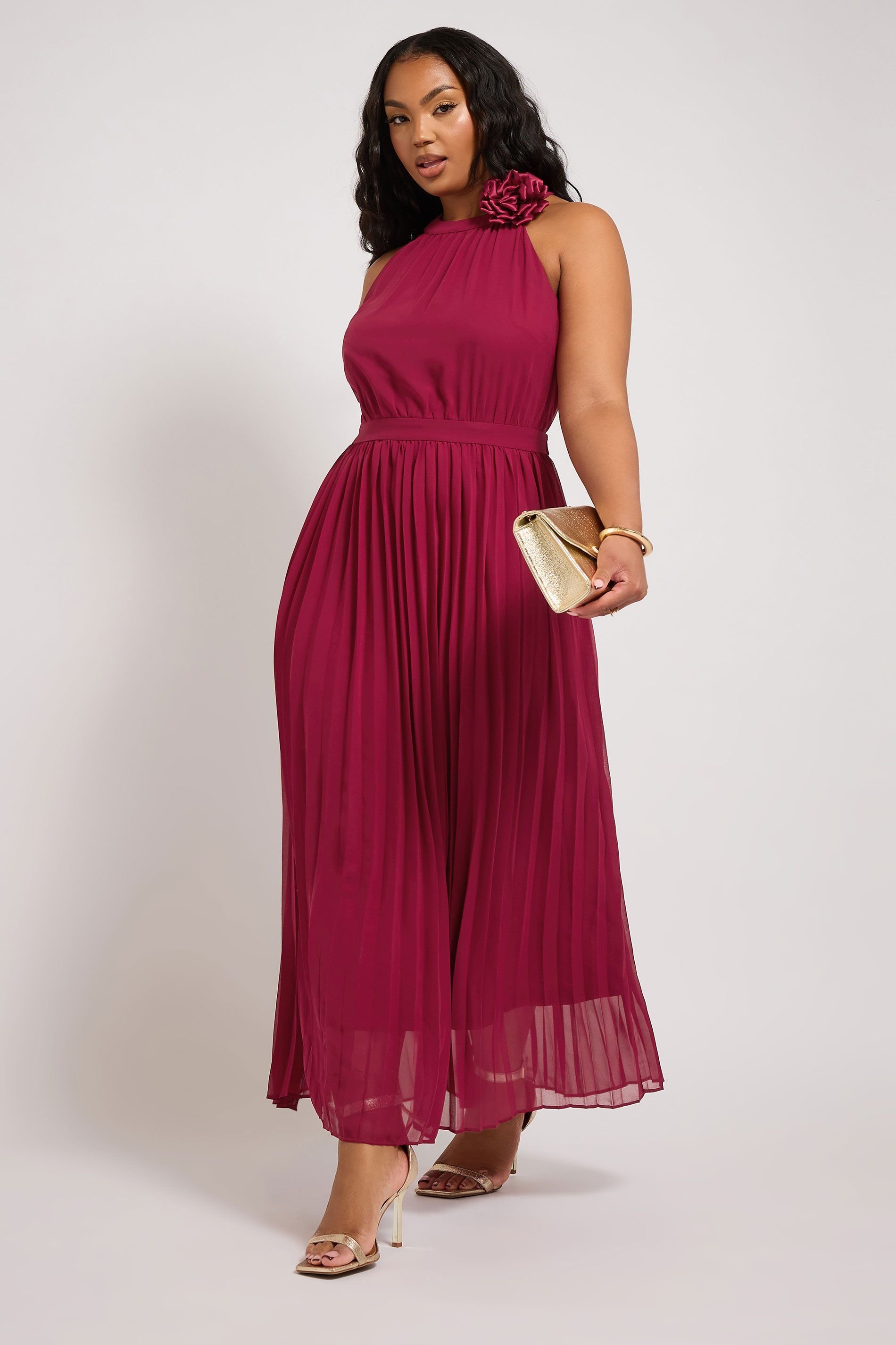 Yours Yours Women's Corsage Pleated Maxi Dress in Red - 1