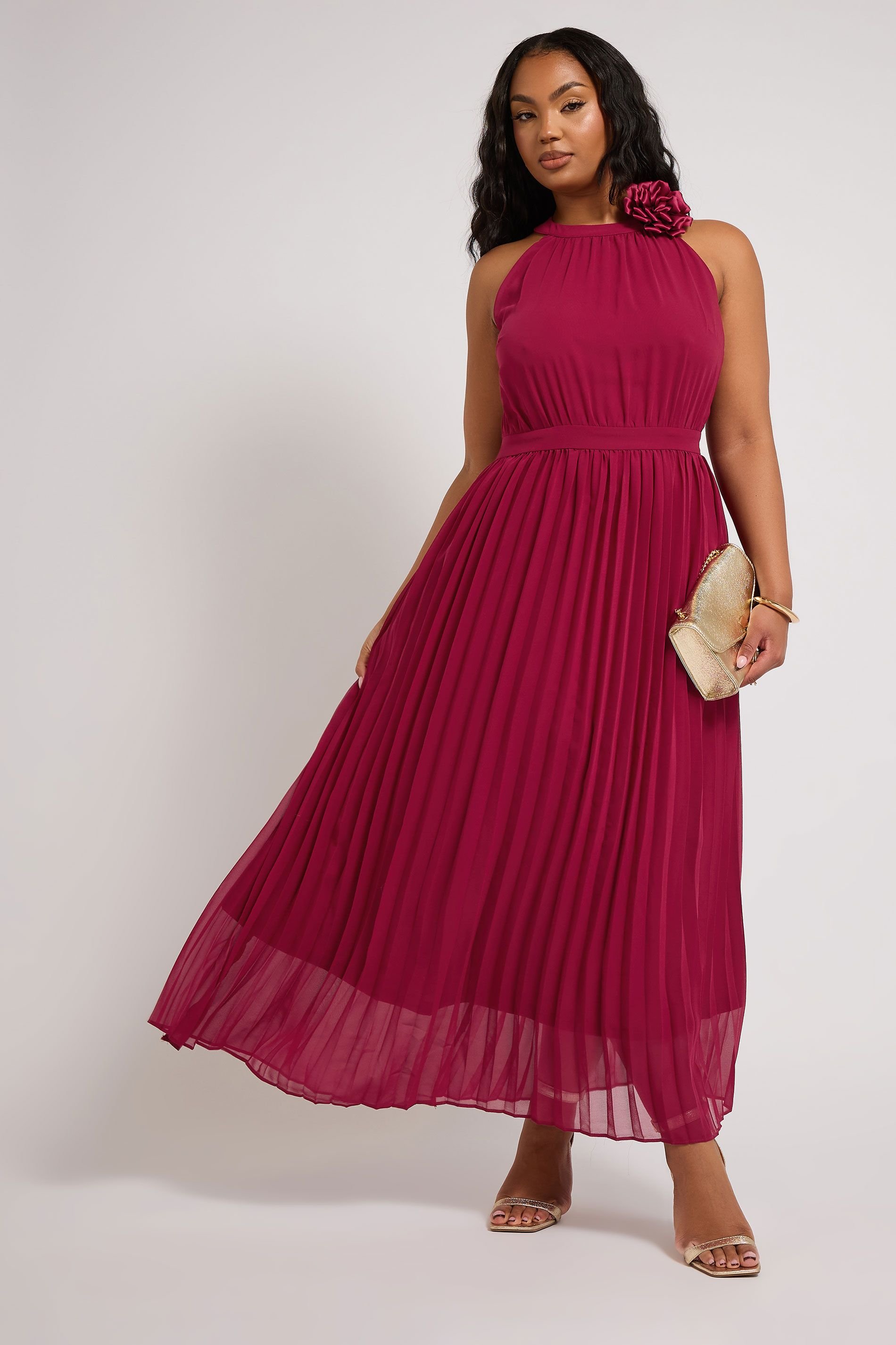 Yours Yours Women's Corsage Pleated Maxi Dress in Red - 3