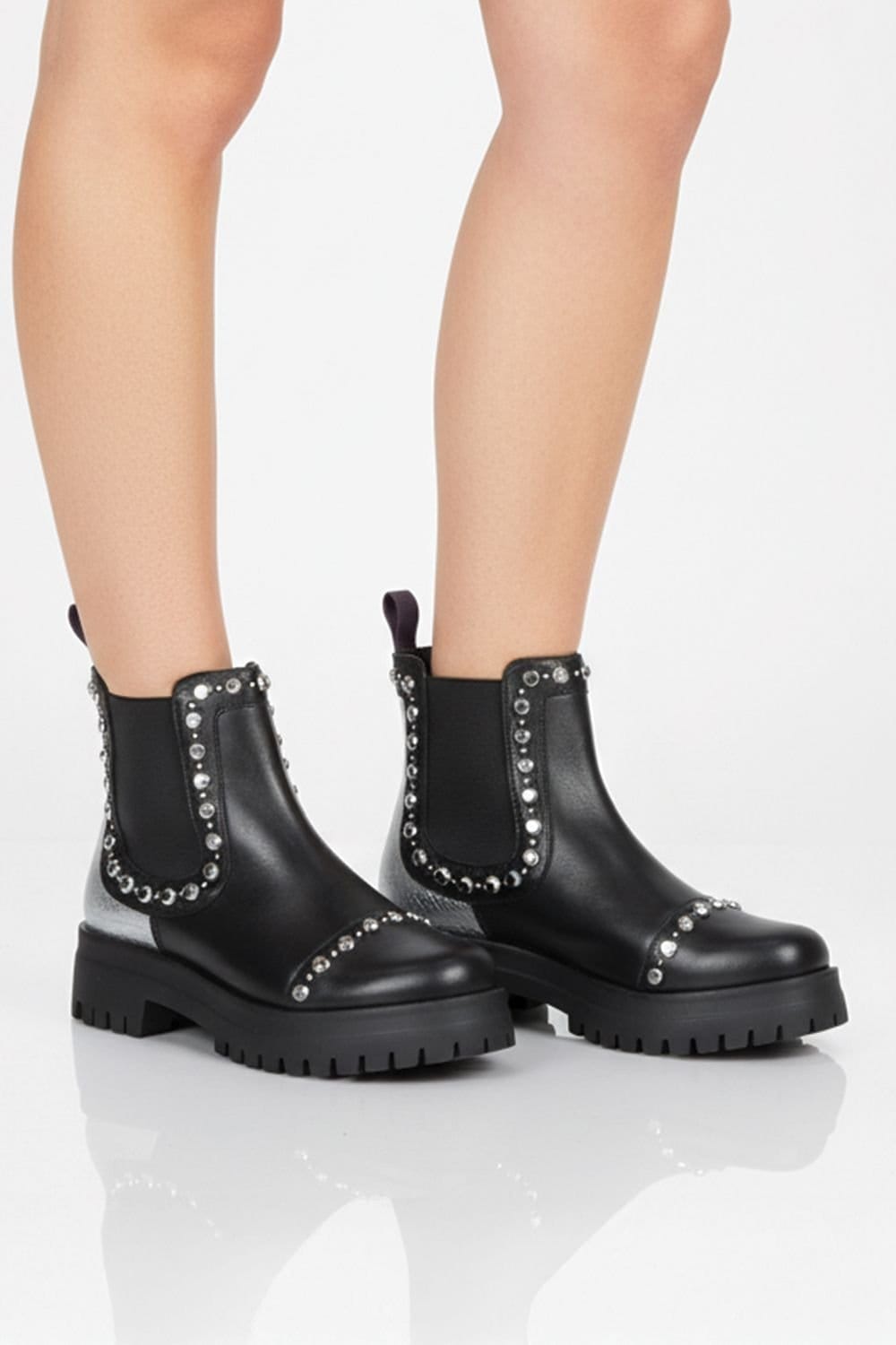 Amen Shoes Amen Shoes Women's Avril Studded Leather Chelsea Boots in Black - 1