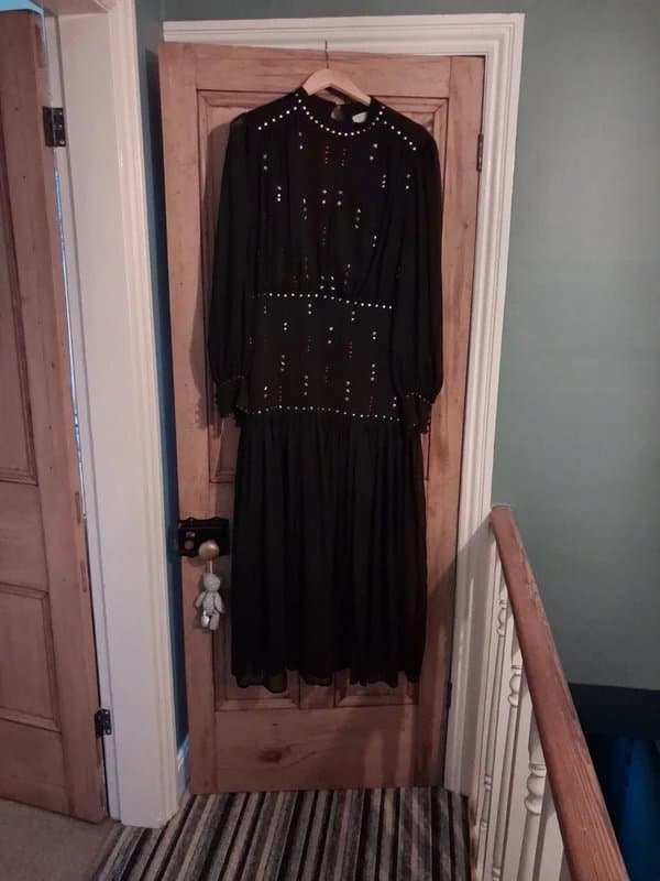 Never Fully Dressed Stunning black chiffon floaty dress with silver studs and red diamante
