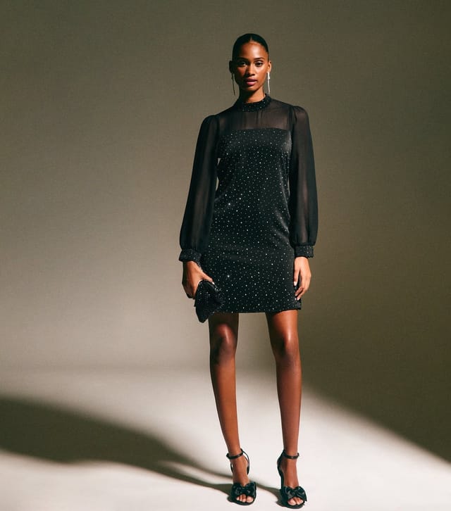New Look Women's Black Sheer Panelled Diamante Embellished Mini Dress New Look - 2