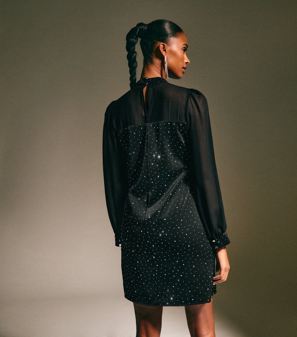 New Look Women's Black Sheer Panelled Diamante Embellished Mini Dress New Look - 4